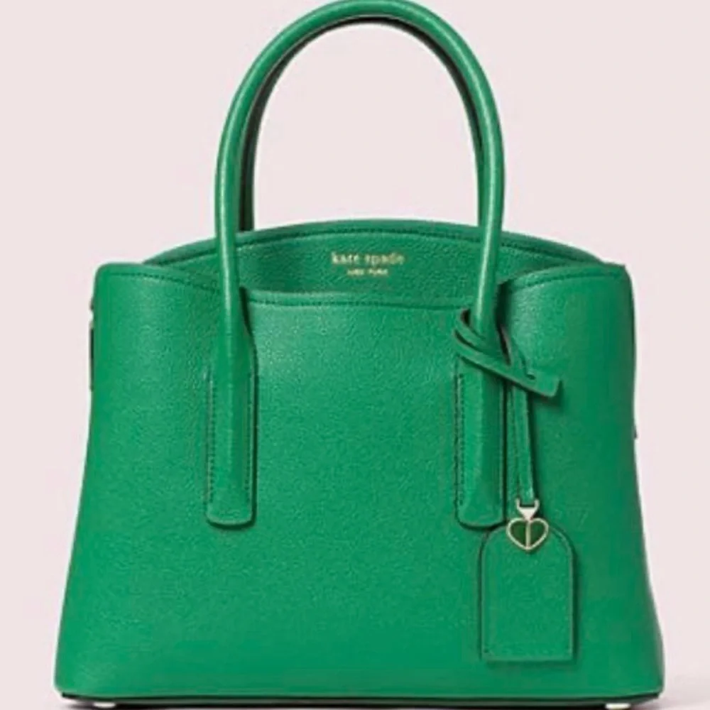 kate spade Green Pebbled Leather Satchel with Heart Charm